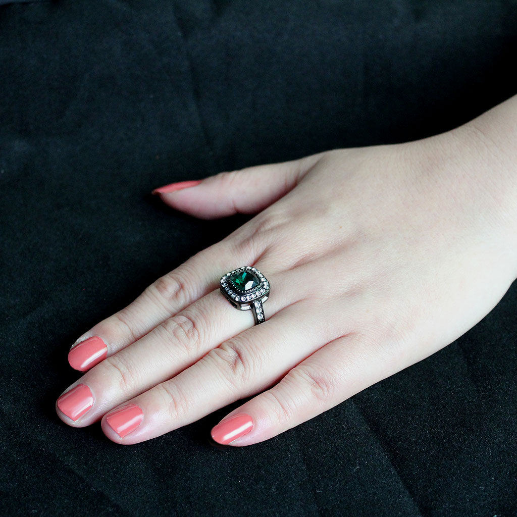 IP Black (Ion Plating) Stainless Steel Ring with Synthetic in Blue Zircon
