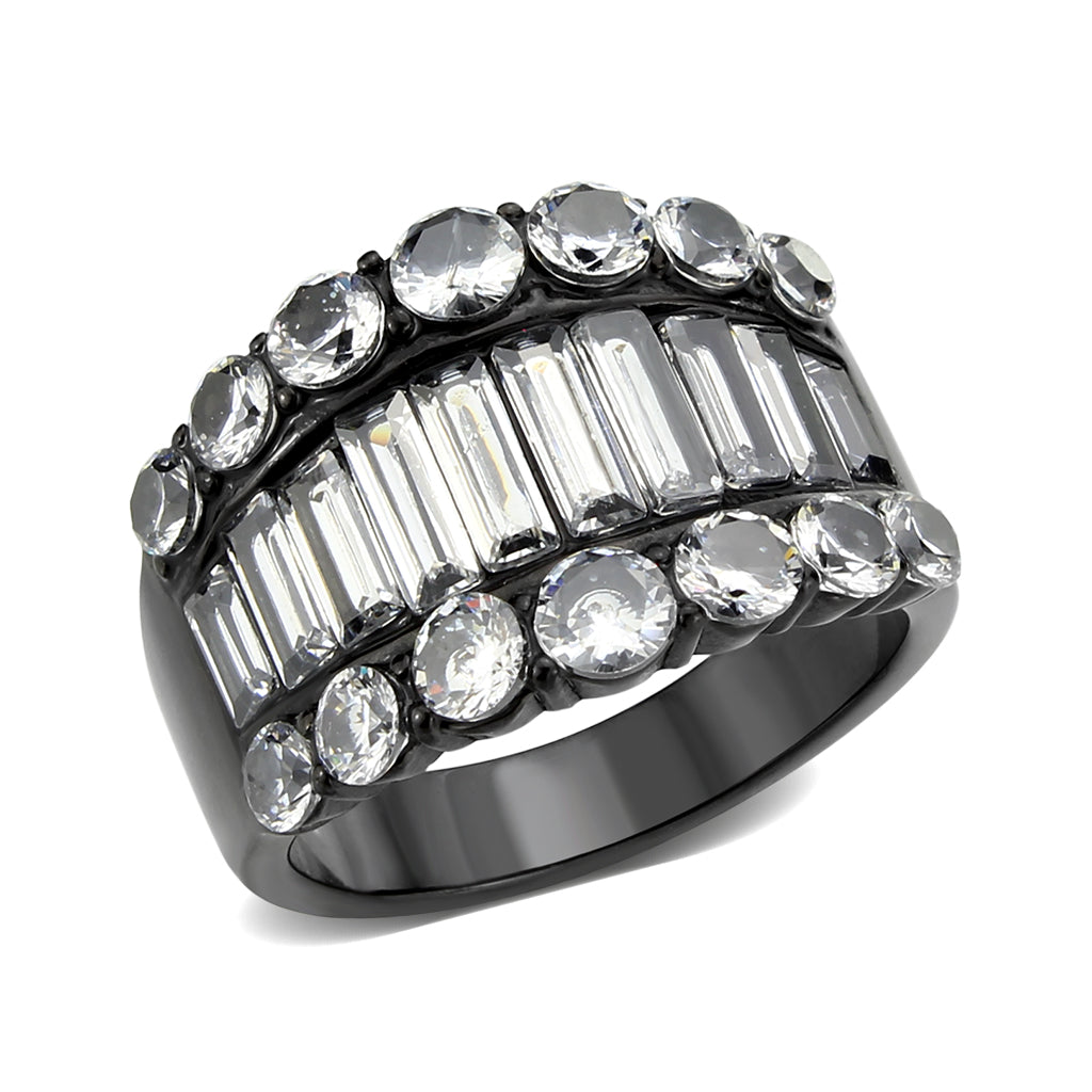 IP Black (Ion Plating) Stainless Steel Ring with AAA Grade CZ in Clear