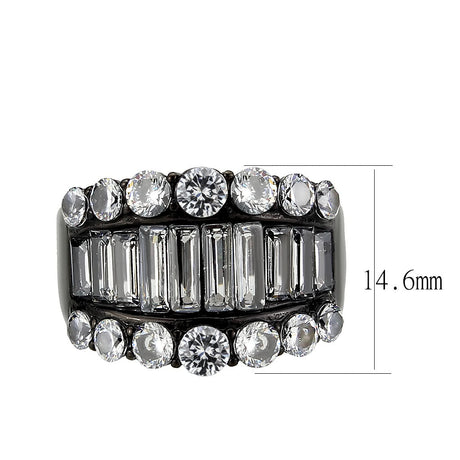 IP Black (Ion Plating) Stainless Steel Ring with AAA Grade CZ in Clear