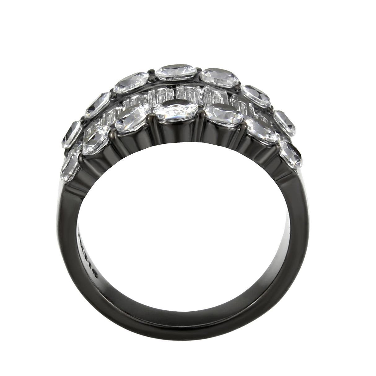 IP Black (Ion Plating) Stainless Steel Ring with AAA Grade CZ in Clear