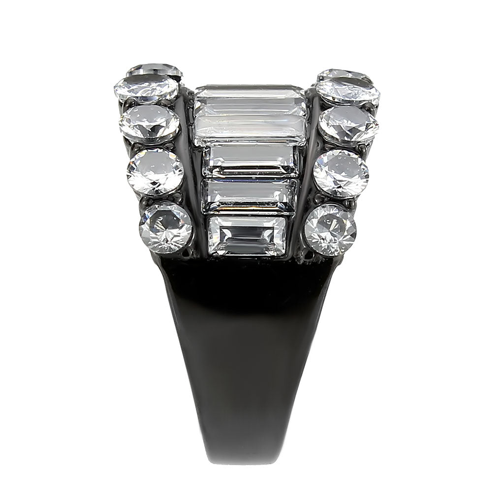 IP Black (Ion Plating) Stainless Steel Ring with AAA Grade CZ in Clear