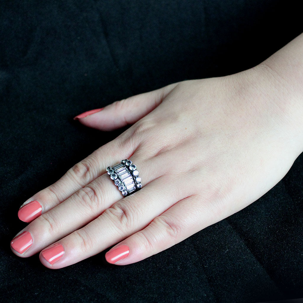 IP Black (Ion Plating) Stainless Steel Ring with AAA Grade CZ in Clear