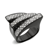 Two Tone IP Black (Ion Plating) Stainless Steel Ring with Top Grade Crystal in Clear