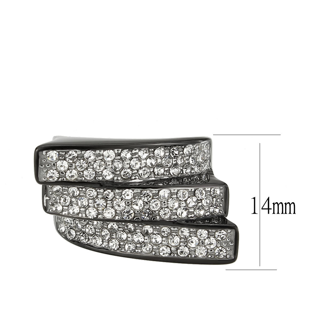 Two Tone IP Black (Ion Plating) Stainless Steel Ring with Top Grade Crystal in Clear