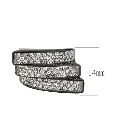 Two Tone IP Black (Ion Plating) Stainless Steel Ring with Top Grade Crystal in Clear