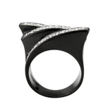Two Tone IP Black (Ion Plating) Stainless Steel Ring with Top Grade Crystal in Clear