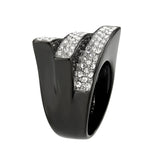 Two Tone IP Black (Ion Plating) Stainless Steel Ring with Top Grade Crystal in Clear