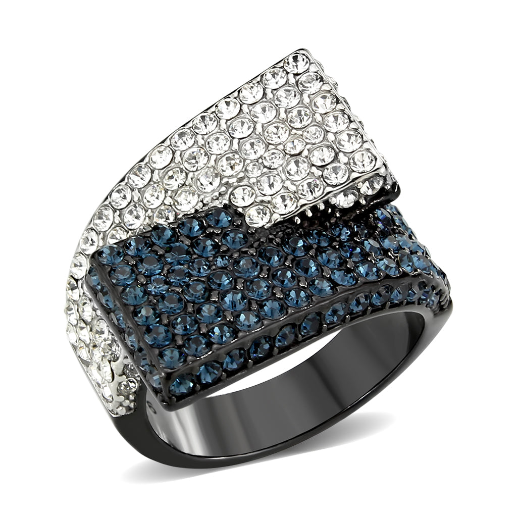 Two Tone IP Black (Ion Plating) Stainless Steel Ring with Top Grade Crystal in MultiColor