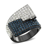 Two Tone IP Black (Ion Plating) Stainless Steel Ring with Top Grade Crystal in MultiColor