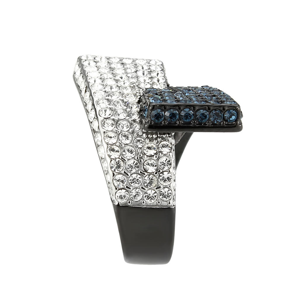 Two Tone IP Black (Ion Plating) Stainless Steel Ring with Top Grade Crystal in MultiColor