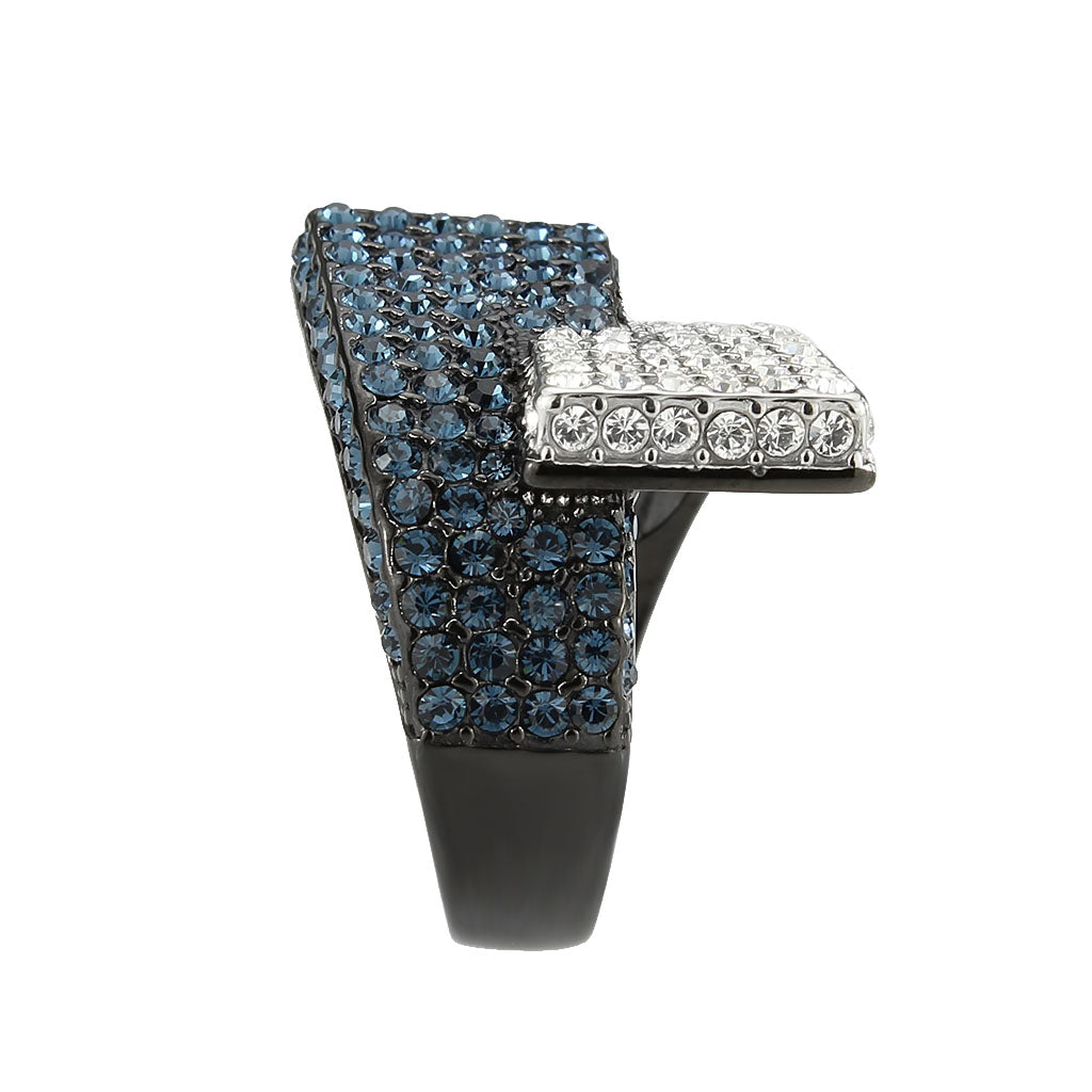 Two Tone IP Black (Ion Plating) Stainless Steel Ring with Top Grade Crystal in MultiColor