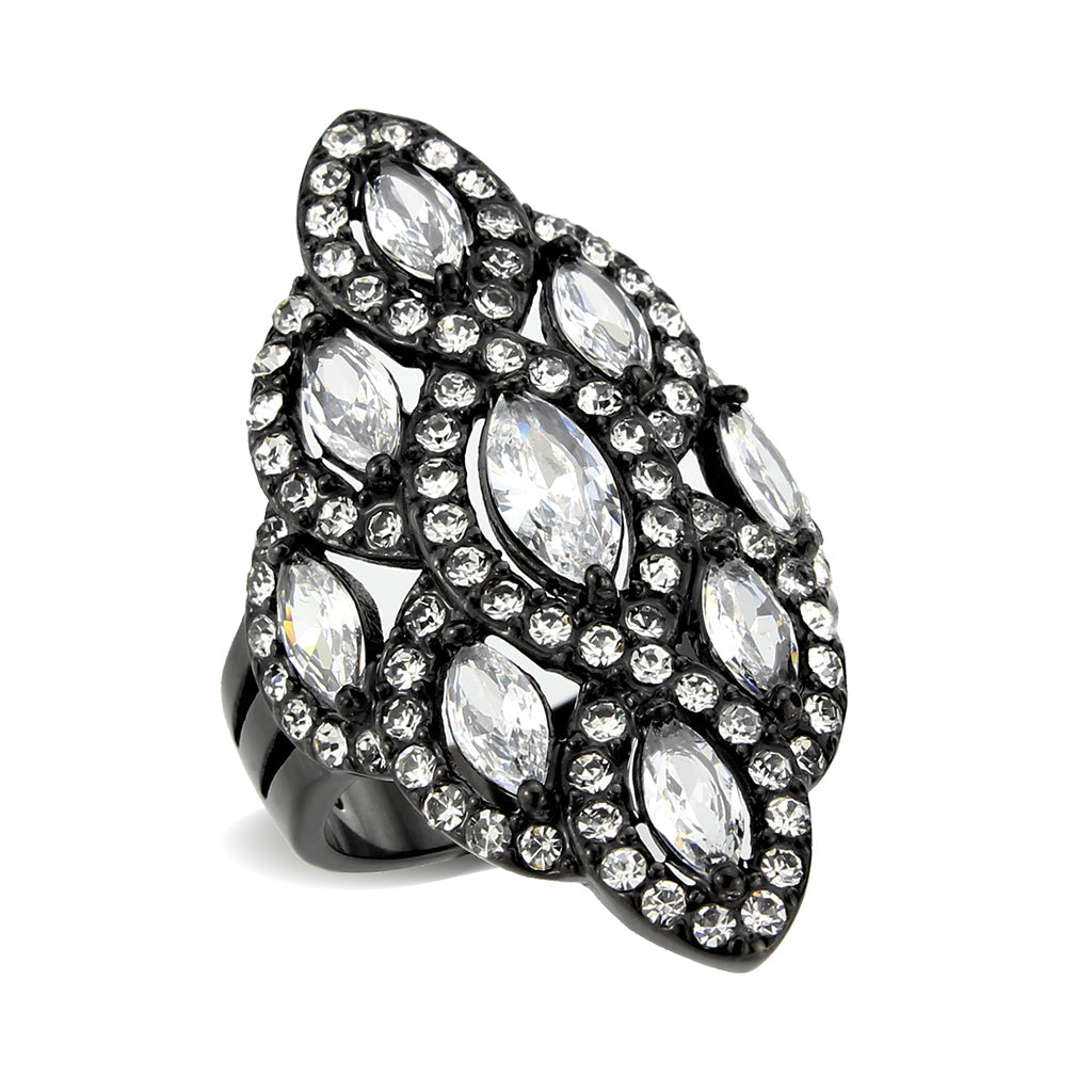 IP Black (Ion Plating) Stainless Steel Ring with AAA Grade CZ in Clear