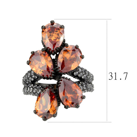 IP Black (Ion Plating) Stainless Steel Ring with AAA Grade CZ in Champagne