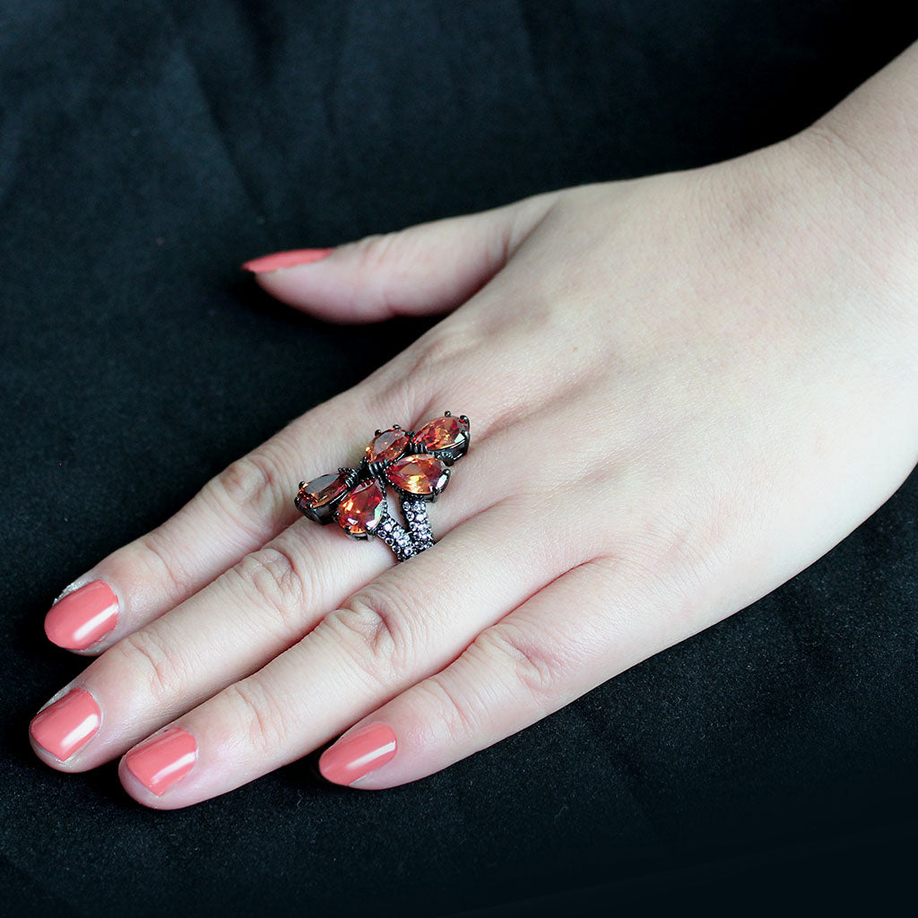 IP Black (Ion Plating) Stainless Steel Ring with AAA Grade CZ in Champagne