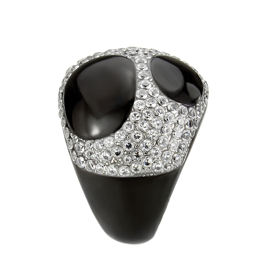 Two Tone IP Black (Ion Plating) Stainless Steel Ring with AAA Grade CZ in Clear