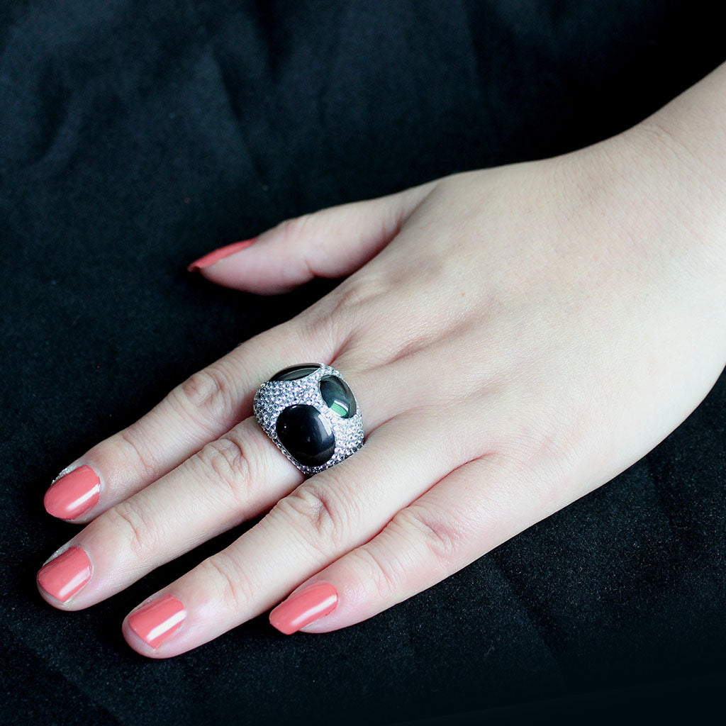Two Tone IP Black (Ion Plating) Stainless Steel Ring with AAA Grade CZ in Clear