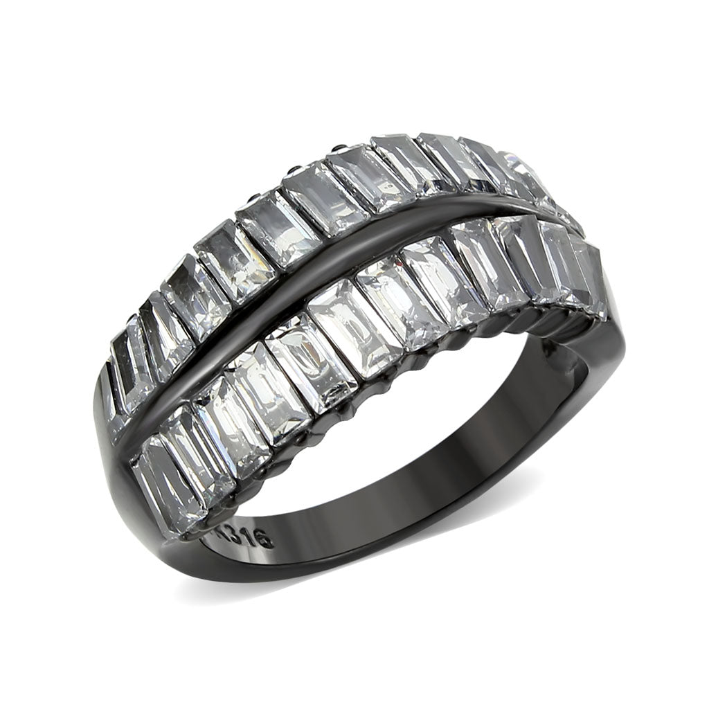 IP Black (Ion Plating) Stainless Steel Ring with AAA Grade CZ in Clear