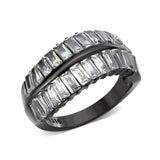 IP Black (Ion Plating) Stainless Steel Ring with AAA Grade CZ in Clear