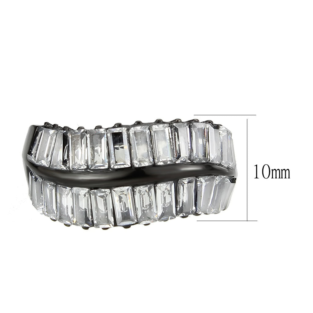 IP Black (Ion Plating) Stainless Steel Ring with AAA Grade CZ in Clear