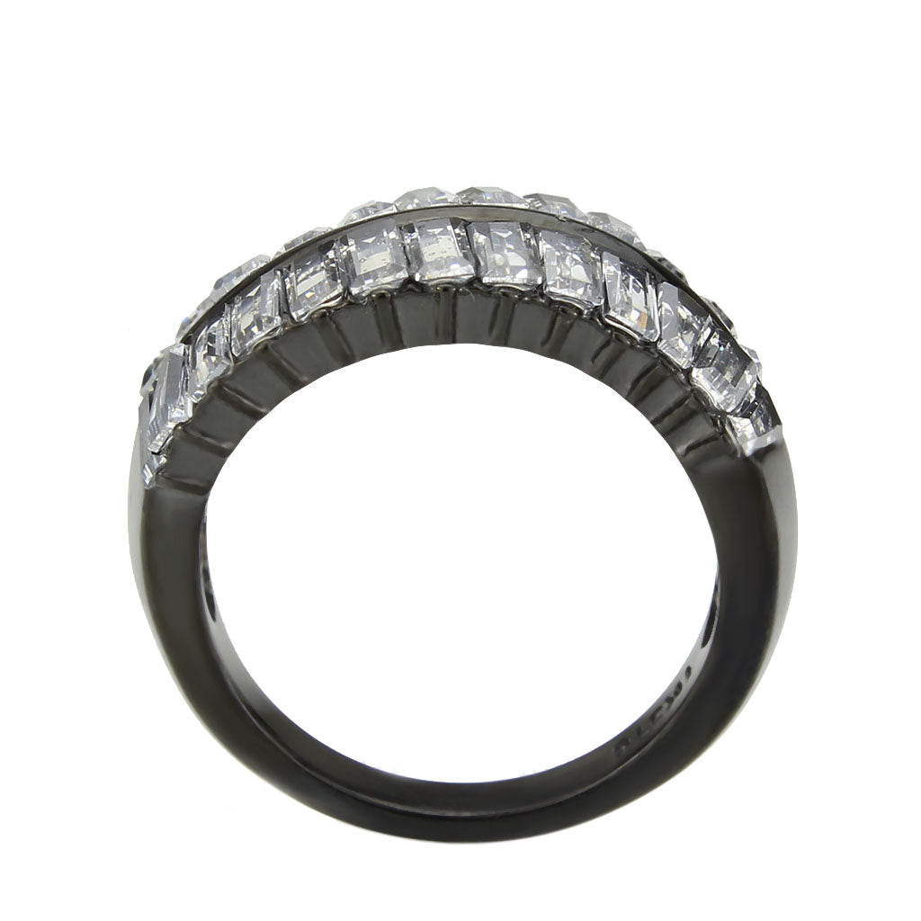 IP Black (Ion Plating) Stainless Steel Ring with AAA Grade CZ in Clear