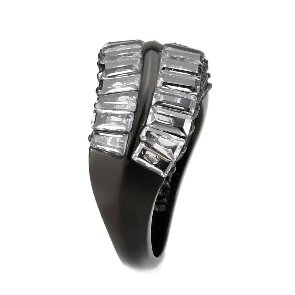 IP Black (Ion Plating) Stainless Steel Ring with AAA Grade CZ in Clear