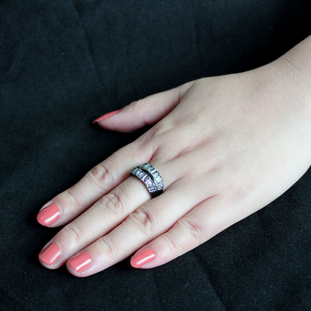 IP Black (Ion Plating) Stainless Steel Ring with AAA Grade CZ in Clear
