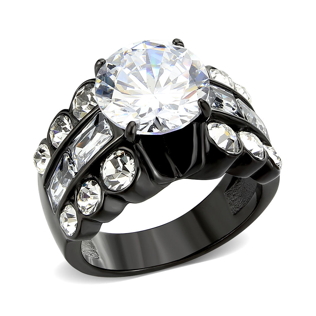 IP Black (Ion Plating) Stainless Steel Ring with AAA Grade CZ in Clear