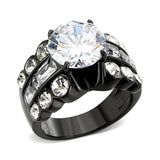 IP Black (Ion Plating) Stainless Steel Ring with AAA Grade CZ in Clear