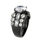 IP Black (Ion Plating) Stainless Steel Ring with AAA Grade CZ in Clear