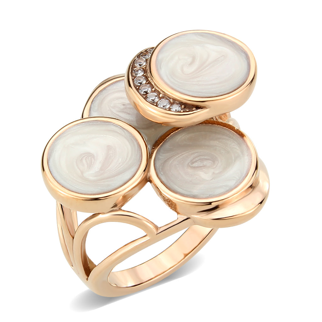 IP Rose Gold(Ion Plating) Stainless Steel Ring with AAA Grade CZ in Clear