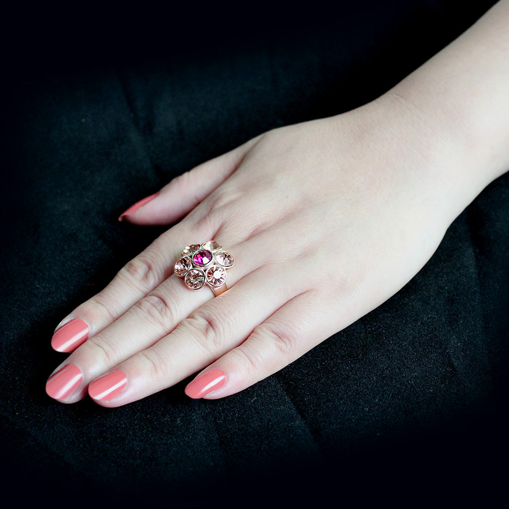 IP Rose Gold(Ion Plating) Stainless Steel Ring with Top Grade Crystal in MultiColor