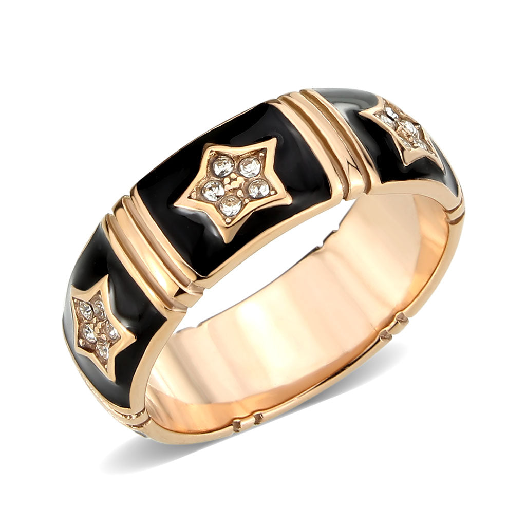 IP Rose Gold(Ion Plating) Stainless Steel Ring with Top Grade Crystal in Clear