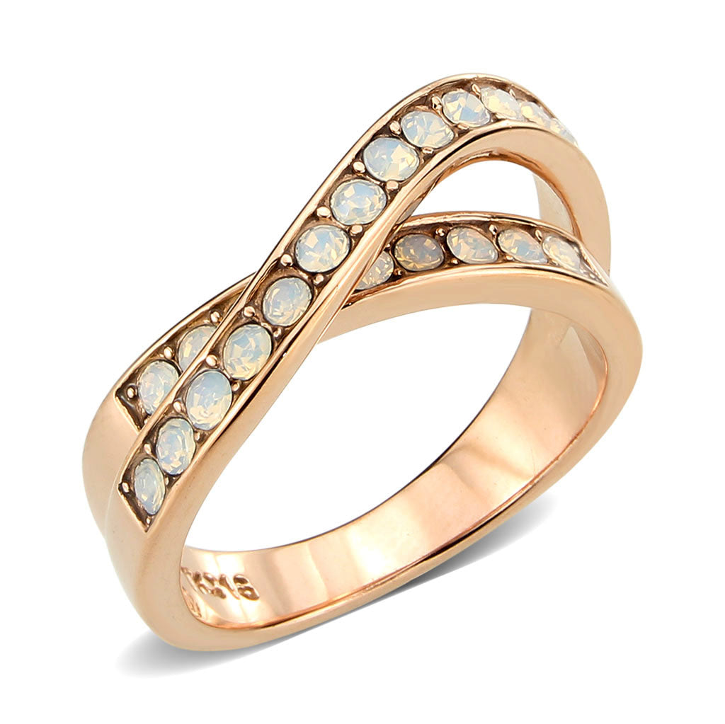 IP Rose Gold(Ion Plating) Stainless Steel Ring with Top Grade Crystal in Fireopal