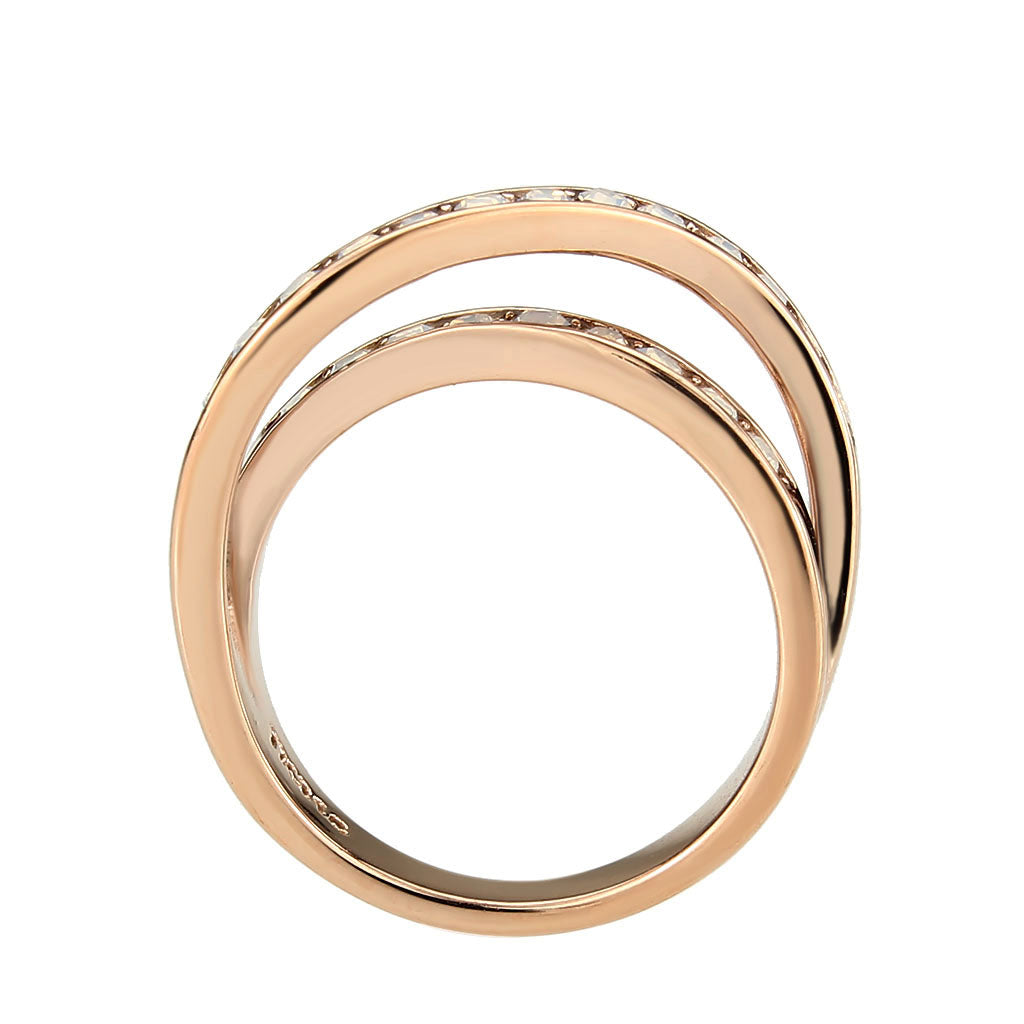 IP Rose Gold(Ion Plating) Stainless Steel Ring with Top Grade Crystal in Fireopal