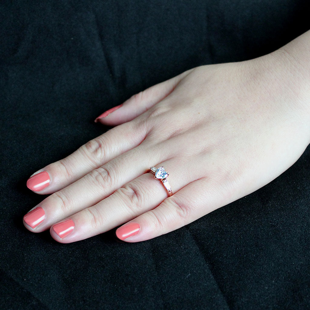 IP Rose Gold(Ion Plating) Stainless Steel Ring with AAA Grade CZ in Clear