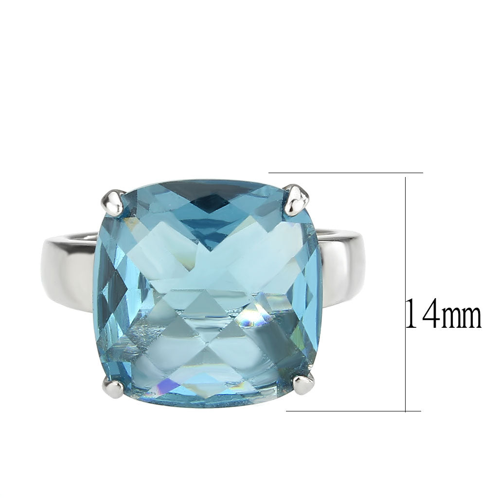 High polished (no plating) Stainless Steel Ring with Synthetic in SeaBlue
