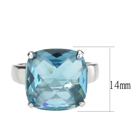 High polished (no plating) Stainless Steel Ring with Synthetic in SeaBlue