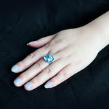 High polished (no plating) Stainless Steel Ring with Synthetic in SeaBlue