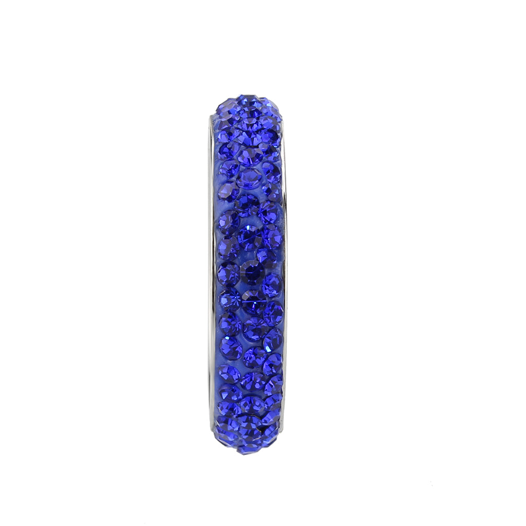 High polished (no plating) Stainless Steel Ring with Top Grade Crystal  in Sapphire(206)