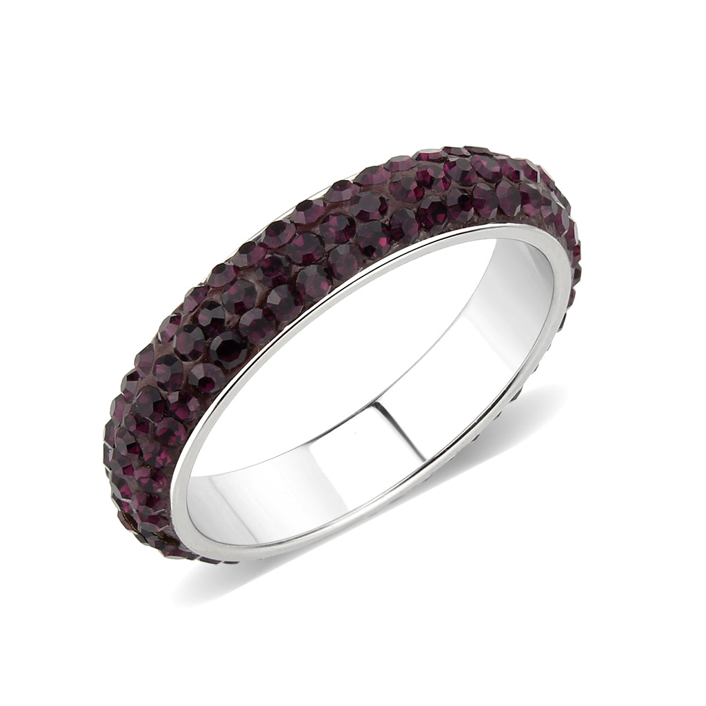 High polished (no plating) Stainless Steel Ring with Top Grade Crystal  in Amethyst(204)