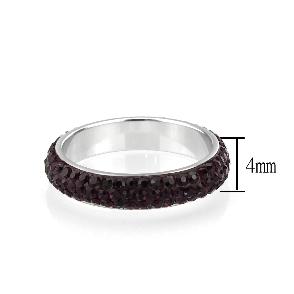 High polished (no plating) Stainless Steel Ring with Top Grade Crystal  in Amethyst(204)