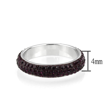 High polished (no plating) Stainless Steel Ring with Top Grade Crystal  in Amethyst(204)
