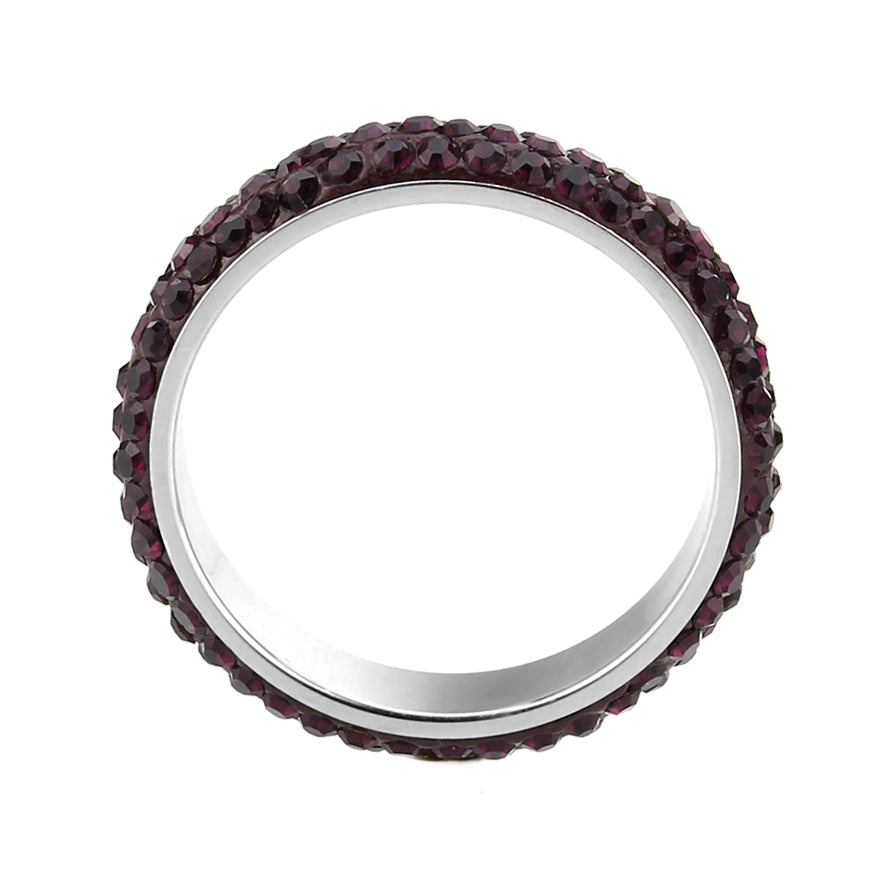 High polished (no plating) Stainless Steel Ring with Top Grade Crystal  in Amethyst(204)