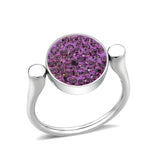 High polished (no plating) Stainless Steel Ring with Top Grade Crystal in Amethyst