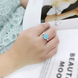 High polished (no plating) Stainless Steel Ring with Top Grade Crystal in SeaBlue