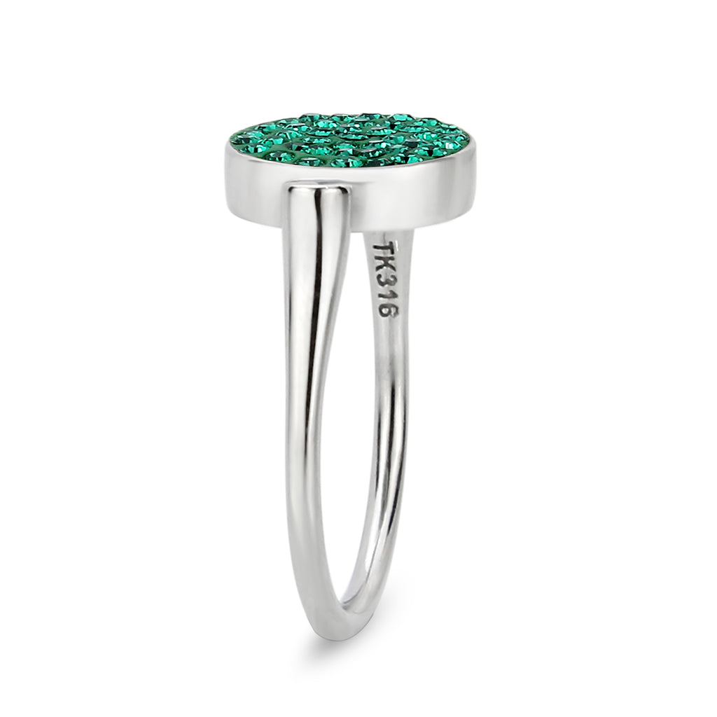 High polished (no plating) Stainless Steel Ring with Top Grade Crystal in Emerald