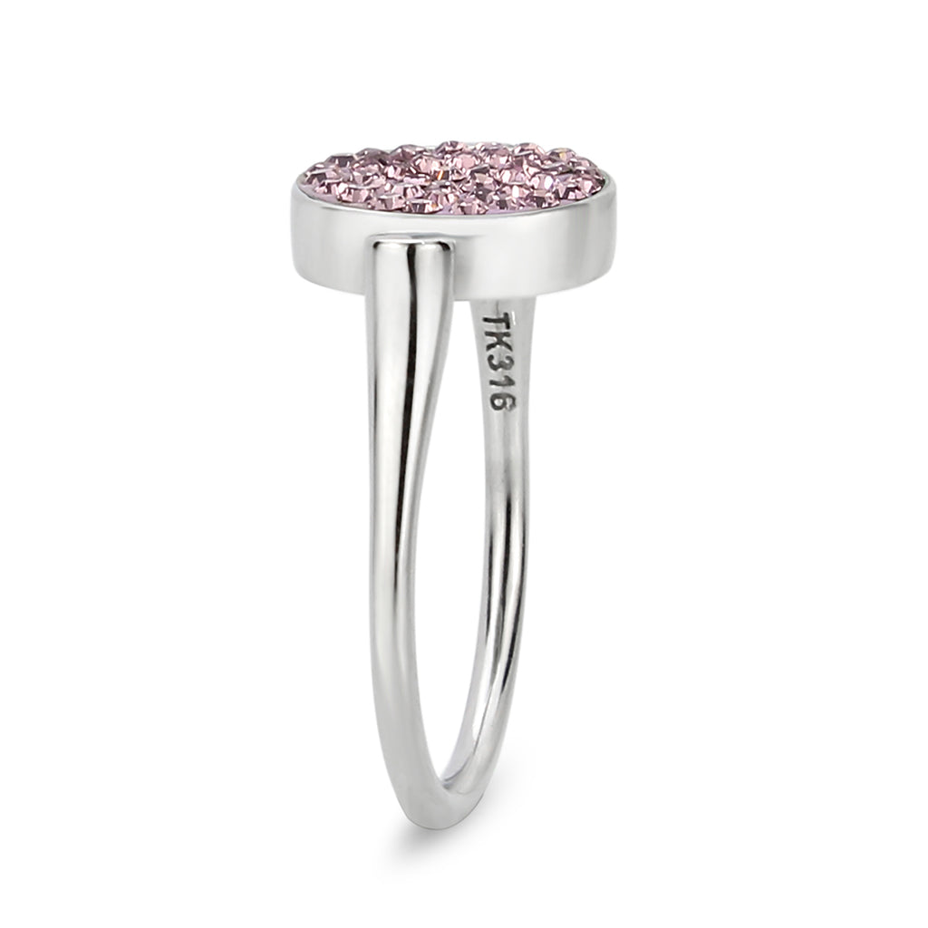 High polished (no plating) Stainless Steel Ring with Top Grade Crystal in LightAmethyst