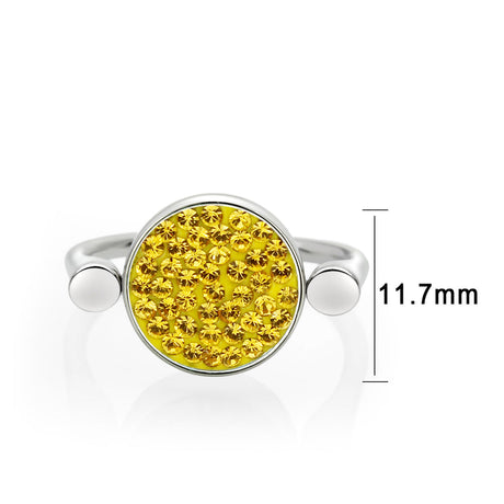High polished (no plating) Stainless Steel Ring with Top Grade Crystal in Topaz