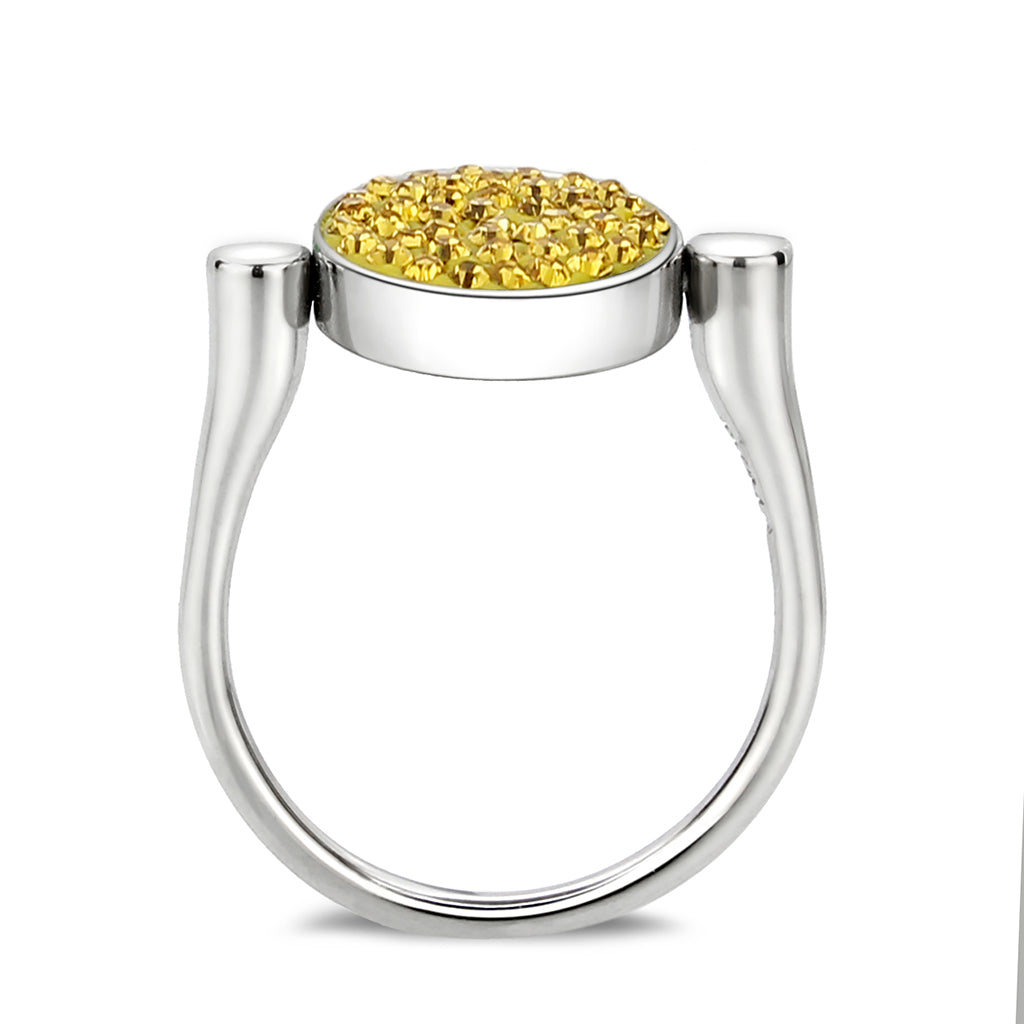 High polished (no plating) Stainless Steel Ring with Top Grade Crystal in Topaz