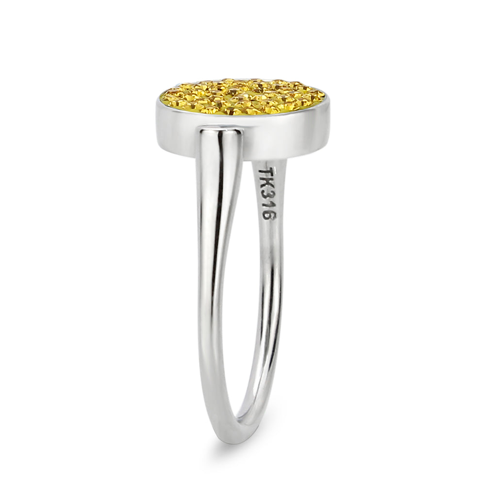 High polished (no plating) Stainless Steel Ring with Top Grade Crystal in Topaz